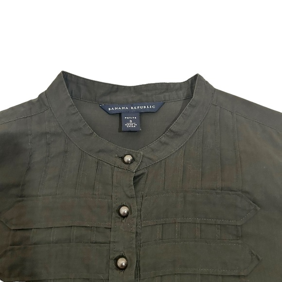 Banana Republic Green Military Style Pearl Like Buttons Blouse,Size Petite Small - Picture 5 of 14